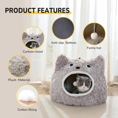 CATISM Cat Bed - Cat Beds for Indoor Cats, Soft Plush Cats Cave, Washable Cave with Toy Balls for Kitty and Small Animals - Image 4