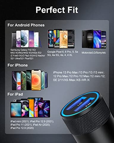 Car Charger, [2Pack/3.4a] Fast Charge Dual Port USB Cargador Carro Lighter Adapter for iPhone 15 14 13 12 11 Pro Max X XR XS 17 Plus 16, iPad, Samsung Galaxy S23 S22 S21 S25 Plus S7 j7 S10e S9 Note 8 - Image 7