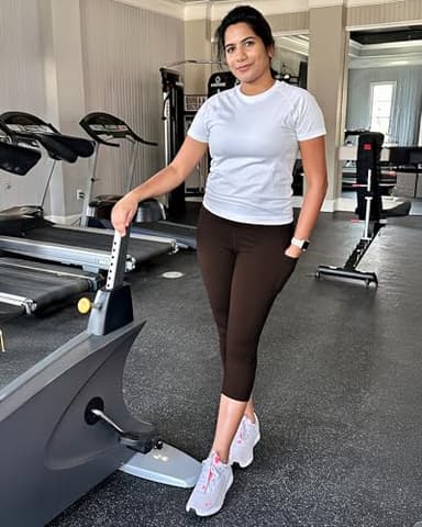 Stelle Capri Leggings for Women, Yoga Capris with Pockets High Waisted Legging for Gym Workout(Coffee,L) - Image 2