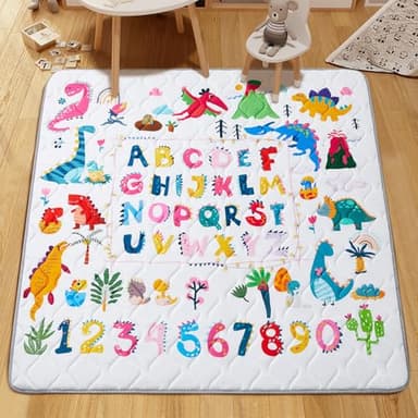TreeBud Baby Play Mat - Thicken 50x50 Inch Soft Foam Crawling Mat for Playpen & Floor, Non-Slip Waterproof Playmats for Infants & Toddlers, Portable Foldable & Machine Washable, Dinosaur & Letters - Image 2