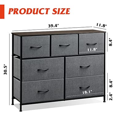 WLIVE 7 Drawer Dresser TV Stand, Entertainment Center, Media Console Table with Metal Frame and Wood Top for TV up to 45 inch, Chest of Drawers for Bedroom, Living Room, Dark Grey - Image 3