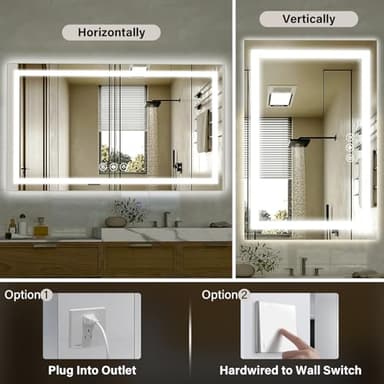 XRAMFY 40"x 60"LED Bathroom Mirror, Backlit + Front Lit, LED Bathroom Mirror with Lights for Wall, 3 Colors, Anti-Fog, Dimmable Brightness, Memory Function, Tempered Glass - Image 4
