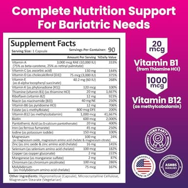 ProCare Health Bariatric Multivitamin 45mg Iron – Once Daily Capsule for Gastric Bypass, Sleeve & Post-Op Support – 90 Easy-to-Swallow Capsules, 3-Month Supply, No Artificial Colors, Gluten-Free - Image 3