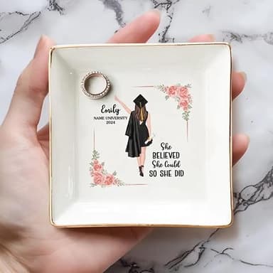 Joy Crafters A Sweet Ending To The New Beginning, Personalized Trinket Tray Ring Dish, 2025 Graduation Gifts for Her, High School Masters Degree, College Graduation Gifts, Custom Ring Holder for Women - Image 3