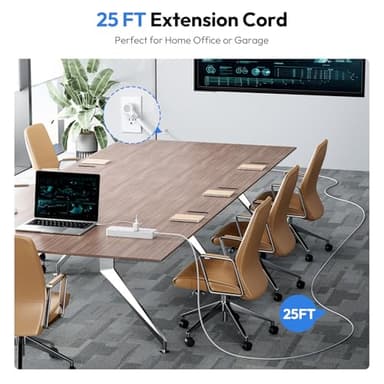 NTONPOWER 25 Ft Extension Cord, 2100J Surge Protector Power Strip with 10 Widely Spaced Outlets 2 USB Ports, Overload Protection, Wall Mountable for Indoor, Home, Office or Garage,White - Image 2
