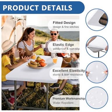Enjoyidea Fitted Tablecloth for 8 Foot Rectangle Tables-6 Pack White Elastic Outdoor Picnic Table Cover-Spandex Stretch Folding Table Cloths 8ft for Camping Dining Room Patio Kitchen Banquet Party - Image 2