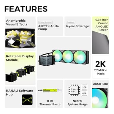 TRYX Panorama SE 360 ARGB 360mm AIO Rotatable 6.67'' AMOLED Curved Screen 3D Anamorphic Effect Customizable AIO Cooler 360mm Asetek Adela Pump 280w TDP ARGB Fan Intel LGA 1851/1700 AMD AM5/AM4 - Image 2
