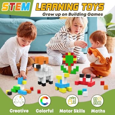 48PCS Magnetic Blocks for Toddlers Toys, Large Magnetic Cube Toy for Sensory STEM Education Preschool Magnet Toys for 3 4 5 6 Year Old Boys and Girls, Compatile with Mine Magnet World - Image 5