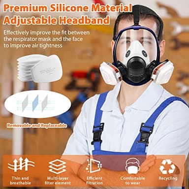 SupMusk Full Face Respirator Mask Reusable, Silicone Large View Work Respirator Mask with Filters, Reusable Anti-Fog Lens Face Shield Protection Dustproof Masks for Painting Processing - Image 6