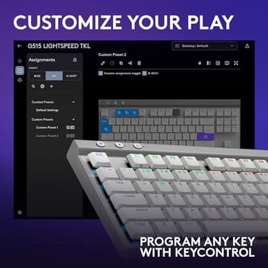 Logitech G515 Wireless Gaming Keyboard TKL, LIGHTSYNC RGB, Thin Tenkeyless Design, Double-Shot PBT Keycaps, Tactile Brown Mechanical Switches - White - Image 7