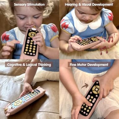 Nueplay Baby TV Remote Control Toy with Silicone Teether Cover, Toddler Realistic Controller, Early Number Learning in 3 Languages (English, Spanish & French), Preschool Girls Toys 6, 12, 18 Months - Image 2