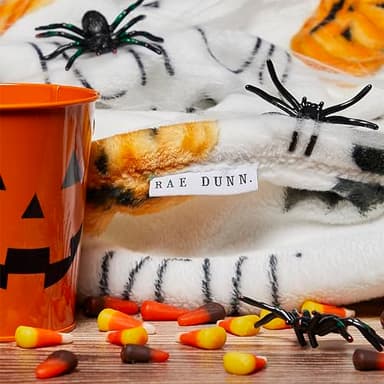 Rae Dunn Throw Blanket- Soft, Decorative Blankets for Bed or Couch, Cozy Throws for Sofa, Soft Plush Throw Embroidered Jacklatern Bat, 50 inches x 70 inches - Image 4