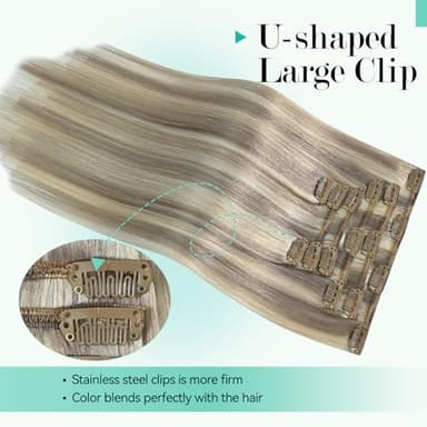 Ukira Ash Blonde Hair Extensions Real Human Hair, 22 Inch 75g 7pcs 18/613 Mixed Bleach Blonde Clip in Hair Extensions Human Hair, Soft Natural Straight Remy Human Hair Clip in Extensions for Women - Image 7