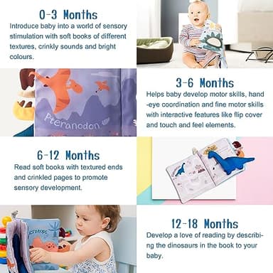 Richgv Baby Books Toys 0-6-12 Months, Baby Boy Gifts Touch and Feel Crinkle Books with Dino Doll, Newborn Infant Carseat Toys 6-9-12 Months Shower Gifts Easter Basket Stuffers - Image 5