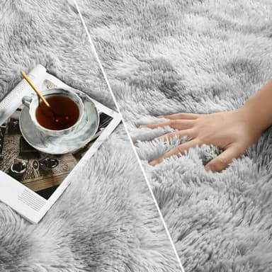 Deerhoo Large Shag Area Rugs 5 x 8, Tie-Dyed Plush Fuzzy Rugs for Living Room, Ultra Soft Fluffy Furry Rug for Bedroom, Indoor Carpet Nursery Rugs for Kids Room Home Decor, Light Grey - Image 4