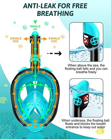 Viginsul Mask Fins Snorkeling Gear for Adults, Full Face Snorkel Mask & Adjustable Swim Fins Snorkel Set, Panoramic View Snorkel Mask Dry Top Anti-Fog Anti-Leak - Image 3