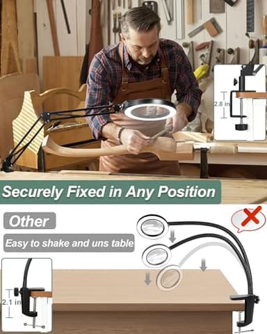 Veemagni 10X Large Magnifying Glass with Light and Clamp, 5 Inch Real Glass Stand Magnifying Desk Lamp, 5 Color Modes Stepless Dimmable, Hands Free LED Lighted Magnifier for Crafts Reading Close Work - Image 6