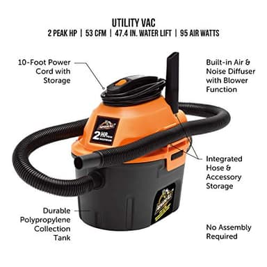 Armor All, AA255 , 2.5 Gallon 2 Peak HP Wet/Dry Utility Shop Vacuum , Orange - Image 3
