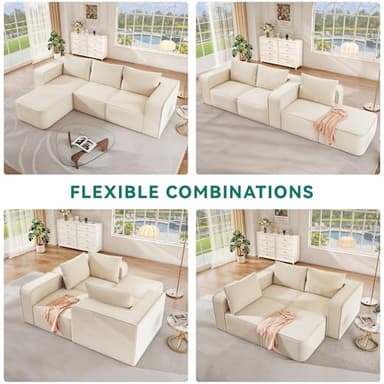 YITAHOME 107 Inch Cloud Sectional Couch with L-Shape Chaise, Modern Modular Sofa with Deep Seat and 3 Pillows, Corduroy Upholstered Couches for Living Room Bedroom, No Assembly Required, Milky White - Image 6