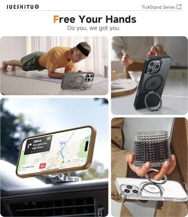 JUESHITUO 3 in 1 for iPhone 16 Pro Case, [Non-Yellowing] 360° Rotatable Magnetic Ring Stand with [1X Screen Protector + 1X Camera Lens Protector], 6.3" iPhone 16 pro case Clear - Image 8