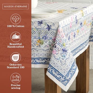 Maison d' Hermine Table Cloth Square Table 100% Cotton 54 x 54 Inches Tablecloth Reusable Decorative Everyday Use for Dining Room, Farmhouse, Home, Party, Festive & Wedding Spring Summer - Faience - Image 3