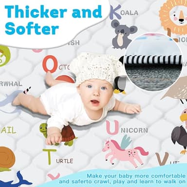 Baby Play Mat，Thick Soft 50" X 50" Playpen mat, Non-Slip and Machine Washable Baby Play Mats for Floor，Crawling Mat for Babies, Toddlers & Infants to Play and Learn (Animal Alphabet-A) - Image 4