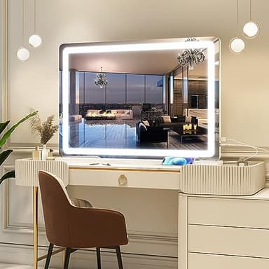 FENNIO Vanity Mirror with Lights 32"x22", Lighted Makeup Mirror, Large Vanity Mirror with Lights, Touch Sensor with 3-Color Lighting, USB Charging Port for Vanity Desk Tabletop - Image 5