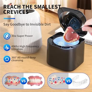 Ultrasonic Retainer Cleaner, 48kHz Retainer Cleaner Machine for Dentures, Night Mouth Guards, Jewelry, Aligner, Braces, 30W Dental Cleaning Pod with Digital Timer, 180ML, Dual Cleaning Mode - Image 2