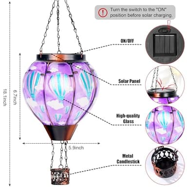 Solar Lantern Outdoor Waterproof, Hanging Lantern for Backyard Porch Patio Lawn Pathway Decor, Yard Decorations, Hot Air Balloon Garden Gifts - Image 6