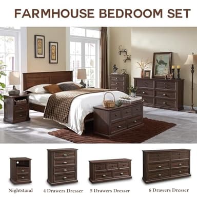 IFGET Farmhouse 6 Drawers Dresser for Bedroom, 58" Wide Dresser Chest of Drawers Organizer Storage, Wood Rustic Dresser for Closet w/Two Different Drawer Sizes for Living Room, Hallway, Brown - Image 6