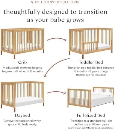 Babyletto Gelato 4-in-1 Baby Crib Convertible to Wooden Toddler Bed, Daybed & Full-Size Bed, GREENGUARD Gold Certified - Made of 100% Solid Wood, Includes Toddler Conversion Kit - Honey with Vegan Tan - Image 7