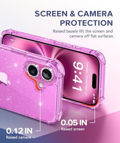 BERFY for iPhone 16 Plus Case Glitter, with 9H Tempered Screen Protector + 2X Diamond Camera Lens Protectors, [Non-Yellowing] Women Clear Sparkly Cute Bling Hard Shockproof Cover 6.7", Shiny Purple - Image 5
