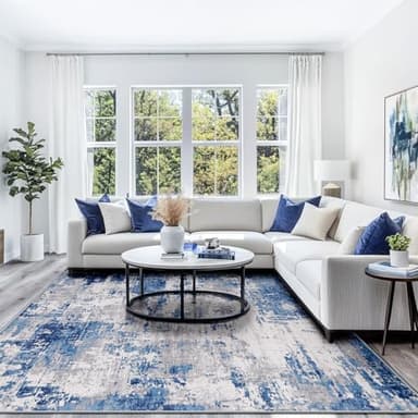 RELEANY Washable Area Rugs 8'x10' Non-Slip Modern Abstract Soft for Living Room Entryway Bedroom Nursery, Print Pattern, Blue Grey Navy Gray - Image 6