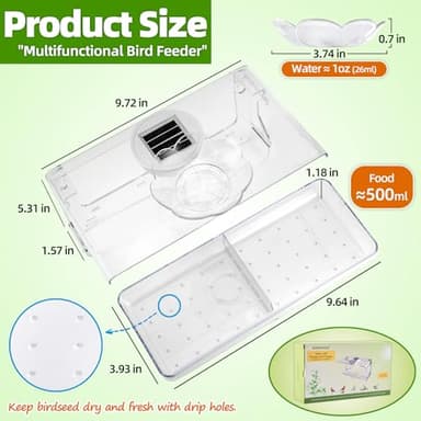 WENMIXER Window Bird Feeder with Non-Marking Self-Adhesive Hooks, Clear and Transparent, Outdoor Wild Bird Watching Gift, Garden Decor (with Solar Light) - Image 7