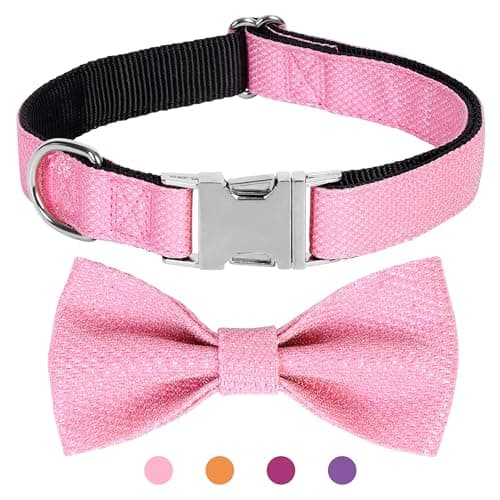 Jumpress Dog Collar with Bow for Small Medium Large Dogs, Cute Bling Dog Bow Tie Collar with Metal Buckle, Soft & Durable for Small Dogs Walking (Light Pink, S) - Image 1