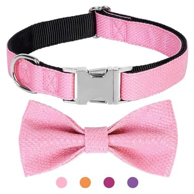 Jumpress Dog Collar with Bow for Small Medium Large Dogs, Cute Bling Dog Bow Tie Collar with Metal Buckle, Soft & Durable for Small Dogs Walking (Light Pink, S) - Image 1