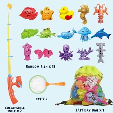 CozyBomB™ Magnetic Fishing Toys Game Set for Kids | Water Table Bathtub Kiddie Pool Party & Pole Rod Net, Plastic Floating Fish Toddler Color Ocean Sea Animals Birthday Age 3 4 5 6 Year - Image 2
