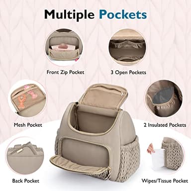 mommore Diaper Bag Small Diaper Backpack Stylish Baby Backpacks Travel Mini Maternity Bags with Insulated Pockets, Changing Pad, Stroller Straps - Image 4