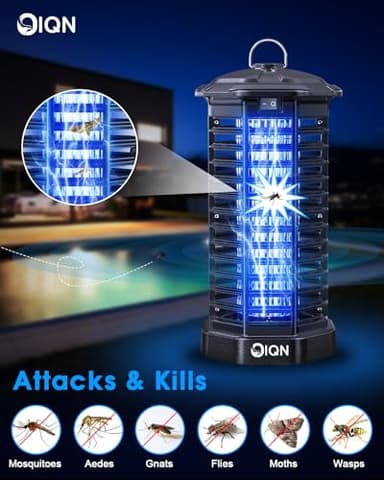 Bug Zapper Outdoor, Plug in Electric Mosquito Fly Zapper w/ 15W Light & 4200V Grid & on/Off Switch, Mosquito Traps & Killer for Indoor, Kitchen, Patio, Backyard and More (Black) - Image 2