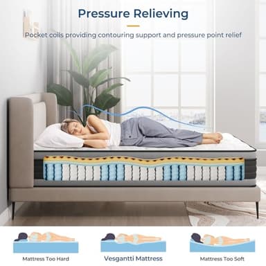 Vesgantti Twin XL Mattress, 10 Inch Hybrid Twin XL Size Mattress with Memory Foam and Individually Pocket Spring, Pressure Relief and Supportive, Medium Firm Feel, Mattress in a Box - Image 2