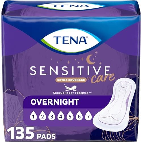 TENA Sensitive Care Incontinence Pads, Bladder Control, Postpartum for Women, Overnight Absorbency, Extra Coverage, 135 Count - Image 1