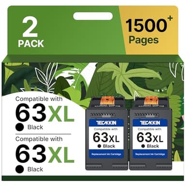 63XL Black High-Yield Ink Cartridge for HP 63 Black Ink Cartridge Replacement for HP Ink 63 Works with HP OfficeJet 3830 4650 5255 5258 Envy 4520 4512 DeskJet 1112 2130 3630 F6U64AN (2 Black Pack) - Image 1