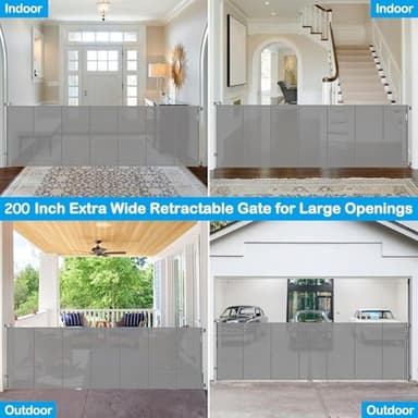 Reinforced 42" Extra Tall Retractable Baby Gate-Prevent Crawling Under, 200" Retractable Pet Gates for Wide Openings, 16ft Mesh Child Gates for Wide Openings, No Bottom Bar Indoor/Outdoor Baby gate - Image 5