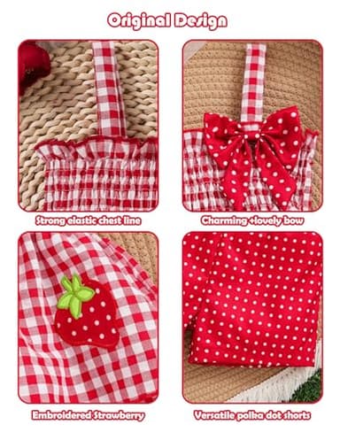 Doresbebe 18-24 Months Girl Clothing Baby Girl Clothes Summer Toddler Girl Outfits Strawberry Ruffle Shirts Tank Tops Shorts Set Gifts for Girl Clothing Red - Image 5