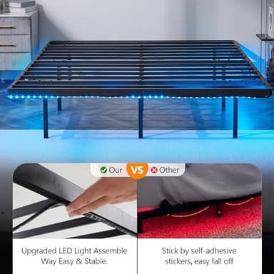 VINGLI Floating Bed Frame Queen with USB Charging Station/LED Lights, 14'' Platform Bed Frame Heavy Duty Metal Bed Queen Size for Kids Teens & Adults, No Box Spring Needed,Black - Image 9