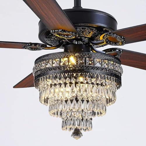 Crystal Ceiling Fan Fandelier with Lights - Modern Outdoor Fans with Remote Control，Noiseless AC Motor, Retro/Farmhouse Lighting, Dining Room， Living Room (52" - Image 1