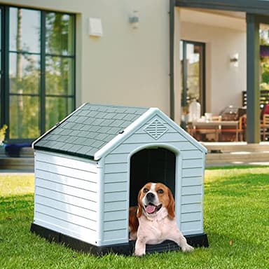 YITAHOME 28.5'' Large Plastic Dog House Outdoor Indoor Doghouse Puppy Shelter Water Unaffected Easy Assembly Sturdy Dog Kennel with Air Vents and Elevated Floor (28.5''L*26''W*28''H, Gray) - Image 2