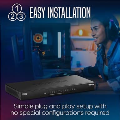TRENDnet 16-Port Unmanaged 2.5G Desktop Network Ethernet Switch, TEG-S3160, 16 x 2.5Gb RJ-45 Ports, 80Gbps Switching Capacity, Ethernet Splitter, NDAA & TAA Compliant, Lifetime Protection, Black - Image 2