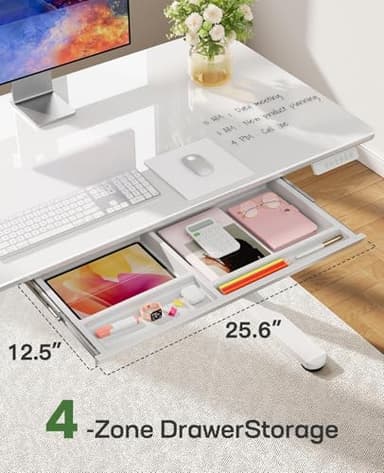 Marsail Glass Standing Desk with Drawer 37 x 22 Inches Stand up Desk Standing Desk Adjustable Height with One-Piece Tempered Glass Top, Ergonomic Home Office Desk with 4 Preset Heights White - Image 3