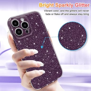 Hython Case for iPhone 16 Pro Case Glitter Cute Sparkly Shiny Bling Sparkle Phone Cases 6.3", Thin Slim Fit Soft TPU Bumper Shockproof Rubber Protective Cover for Women Girls Girly, Deep Purple - Image 2